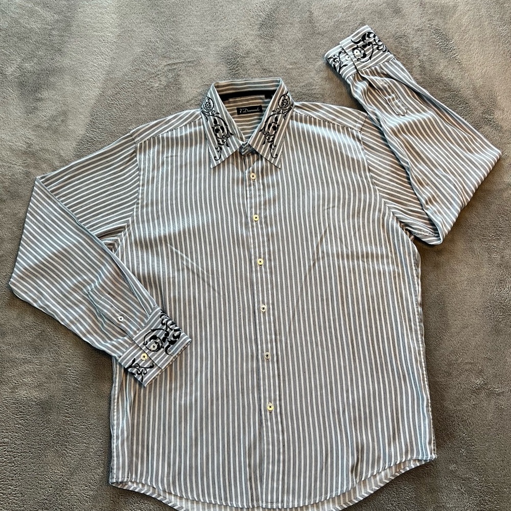 7 Diamonds Embroidered Striped Button Up Long Sleeve Men’s Size XL